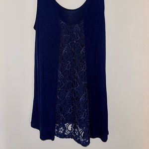 Navy Floral Lace Tank Top